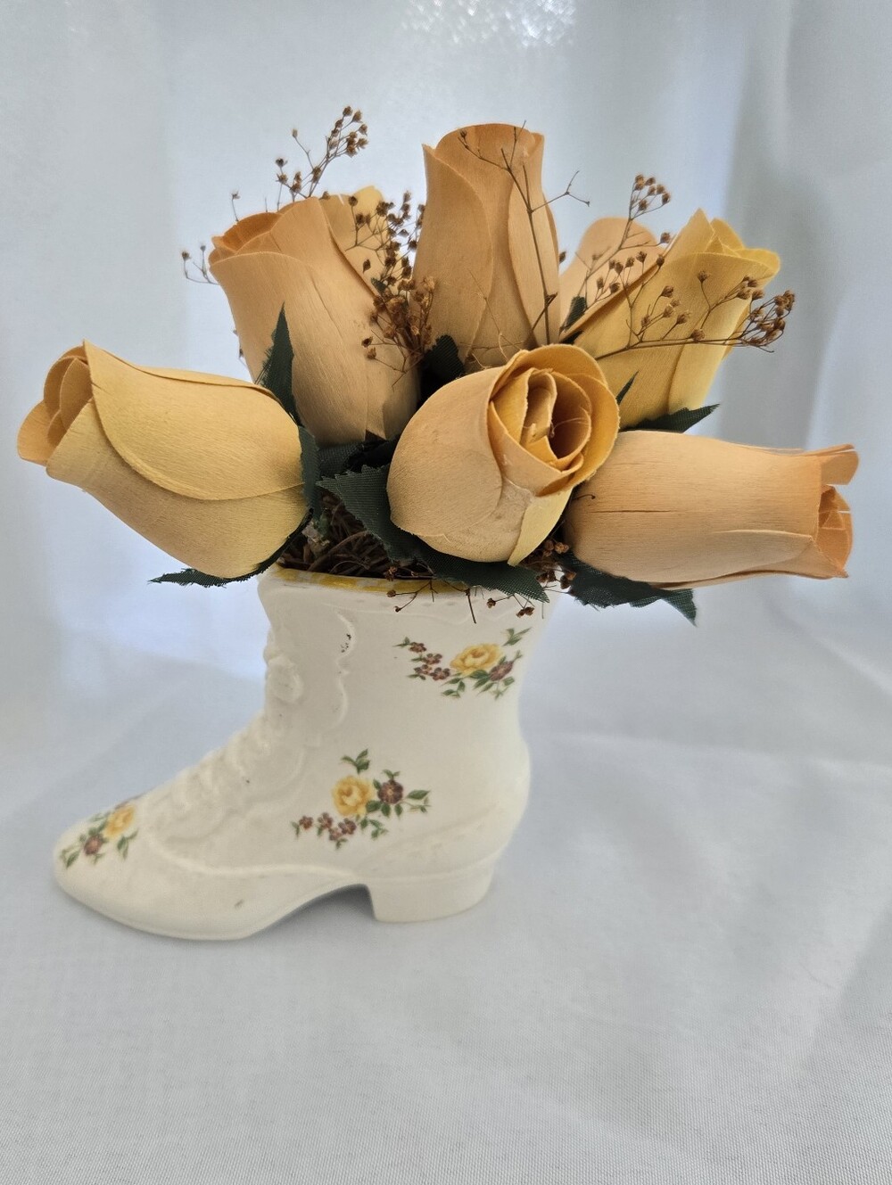 Vintage Inarco Japan E-6471 Victorian Boot Vase Planter with Wood Rose Floral